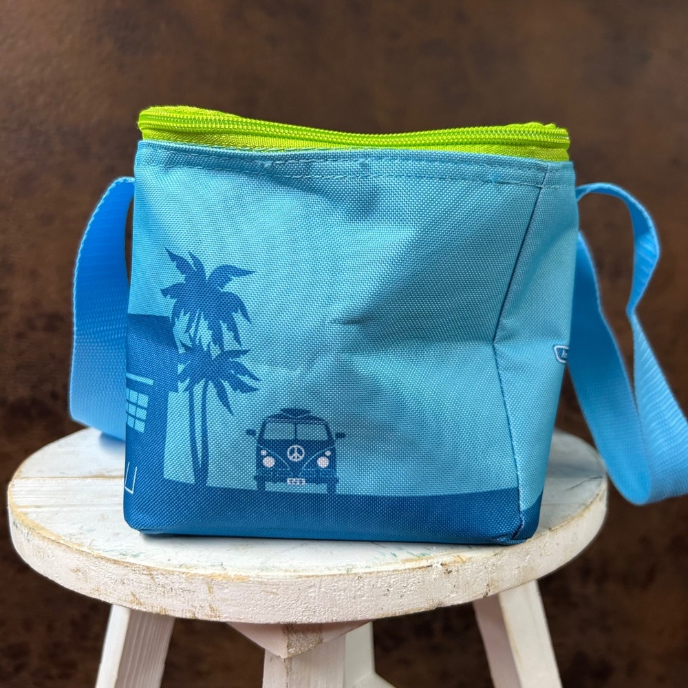NWT Trader Joe's Mini Blue with Green Trim‎ Insulated Tote Lunch Bag Picnic - Picture 3 of 7